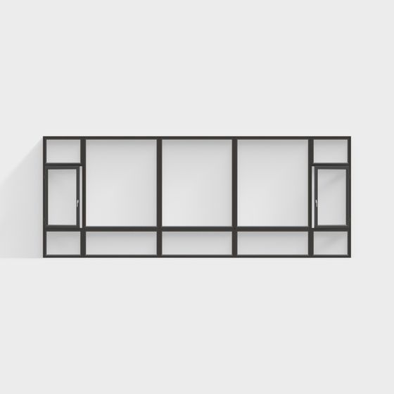 Modern Minimalist Floor-to-Ceiling Window 3D Model in Black