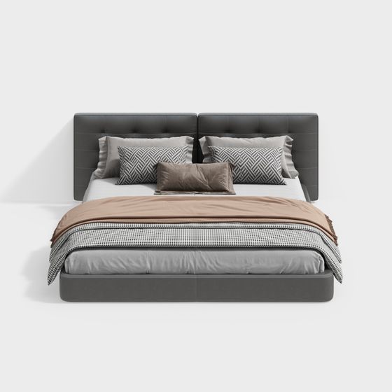 Elegant Low Poly Bed 3D Model