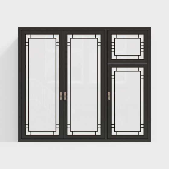 Stylish Low-Polygon Black Frame Window 3D model