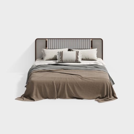 Modern Wabi-Sabi Wind Bed 3D Model in Gray