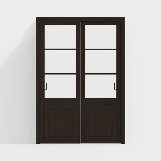 Double Leaf Glass Wood Door 3D model