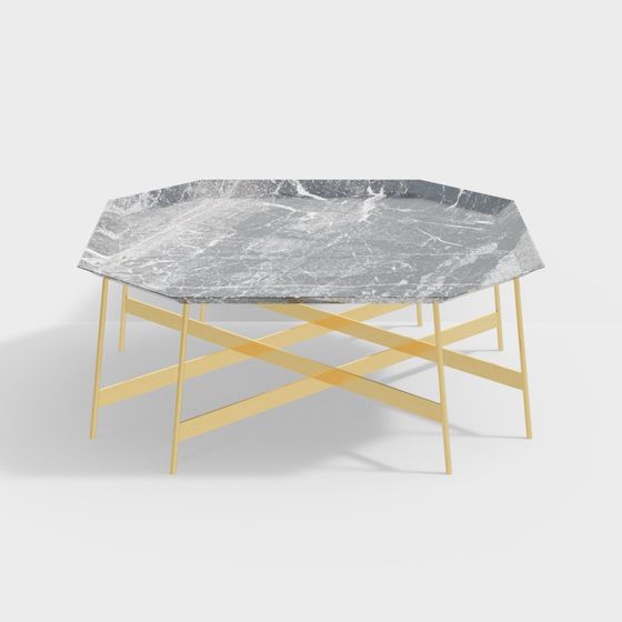 Unique Hexagonal Marble Coffee Table 3D model