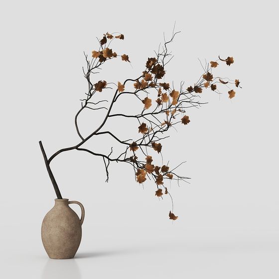 Low-Poly Autumn Branch 3D model