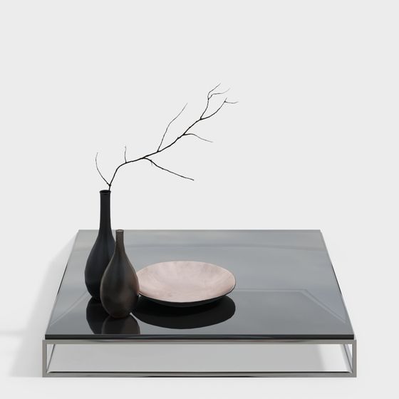Glass Coffee Table with Vase 3D model