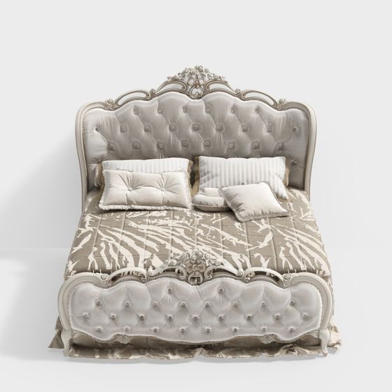 9.8 Master Bedroom Bed 3D Model in Beige French Style