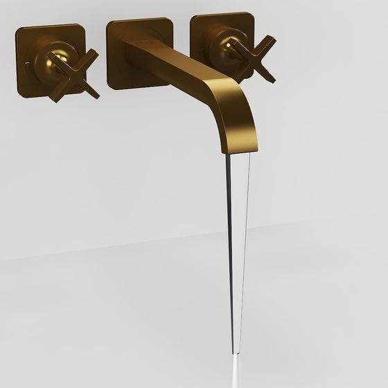 Golden Wall-Mounted Metal Faucet 3D Model