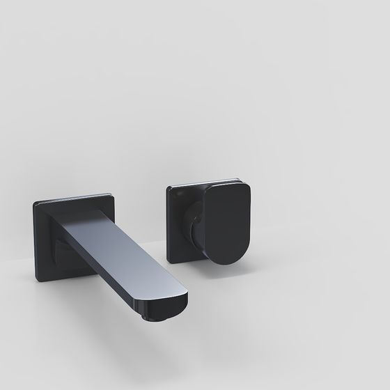Black Wall-Mounted Faucet 3D Model in Black