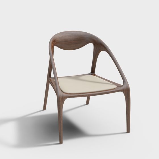 Streamlined Wooden Dining Chair 3D model