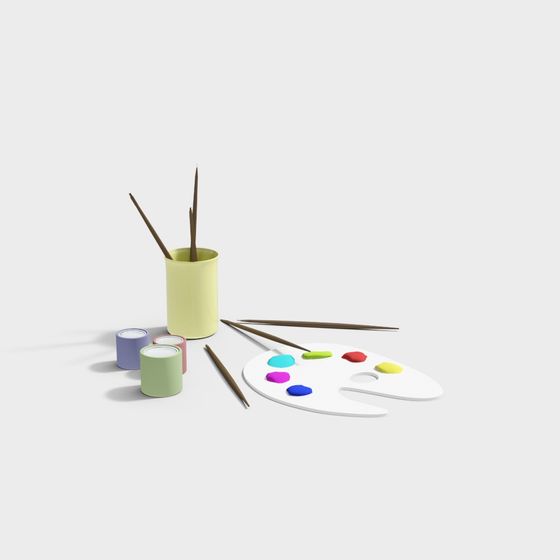 Palette and Brushes 3D Model