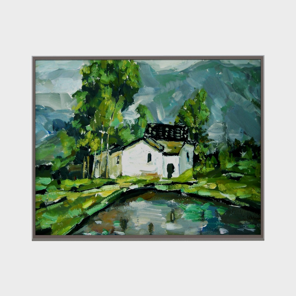 Mountain Village Watercolor Painting