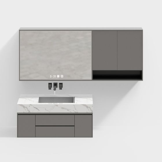 Gray Modern Bathroom Cabinet 3D Model