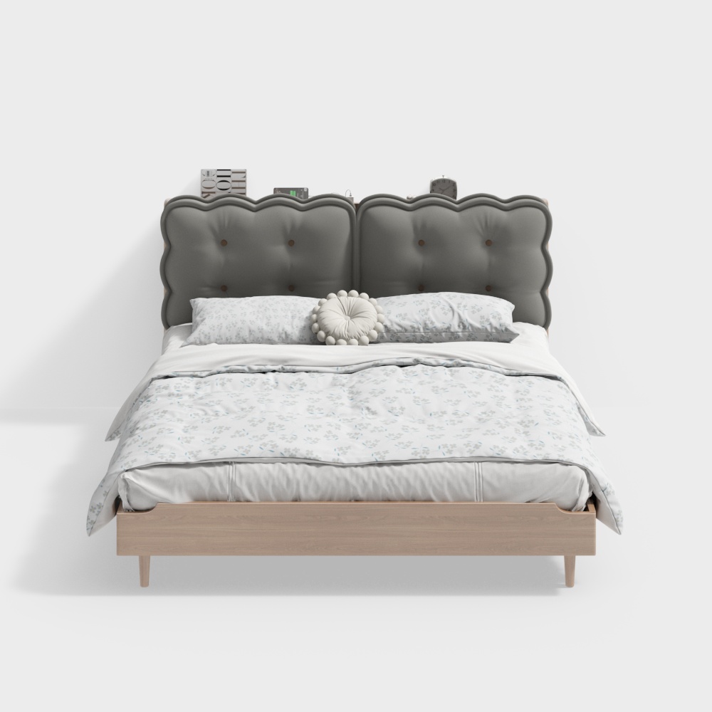 Nordic retro solid wood bed