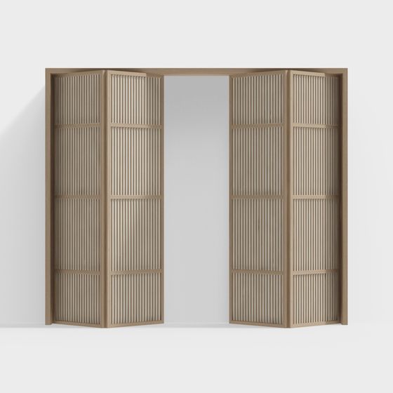 Japanese-Style Folding Door 3D Model in Natural Wood Color