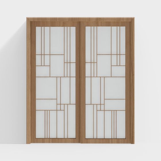 Minimalist Wooden Sliding Door 3D model