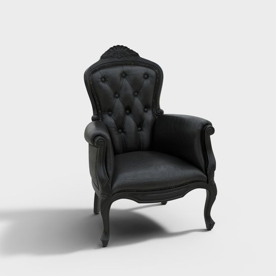 Vintage Modern Black Leather Armchair 3D model