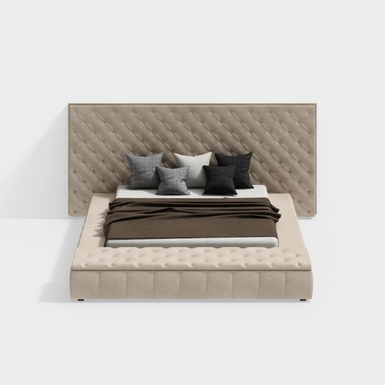 Modern Tufted Bed 3D model for Contemporary Interiors