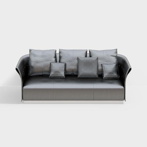 Stylish Gray Leather Sofa 3D model