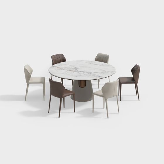 Elegant Low-Poly Dining Table and Chairs 3D model