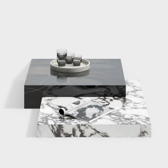 Elegant Marble Style Double-Layer Coffee Table 3D model