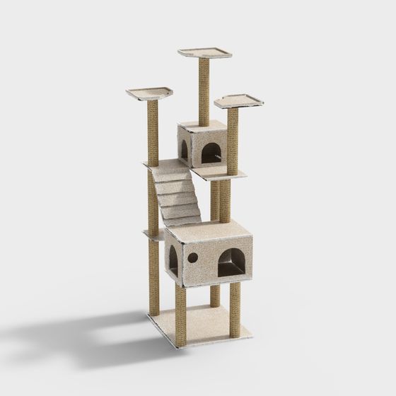 Stylish Low-Poly Cat Tree 3D model for Modern Homes