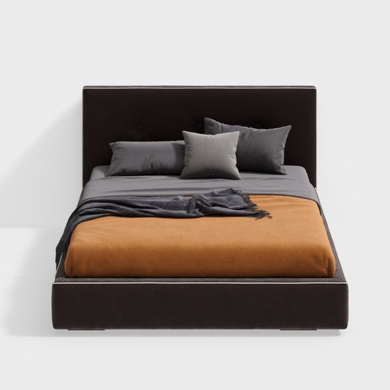 Stylish Minimalist Bed 3D Model for Modern Interiors