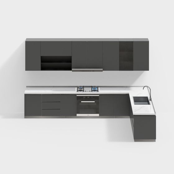 Modern Kitchen Cabinets 3D Model in Black