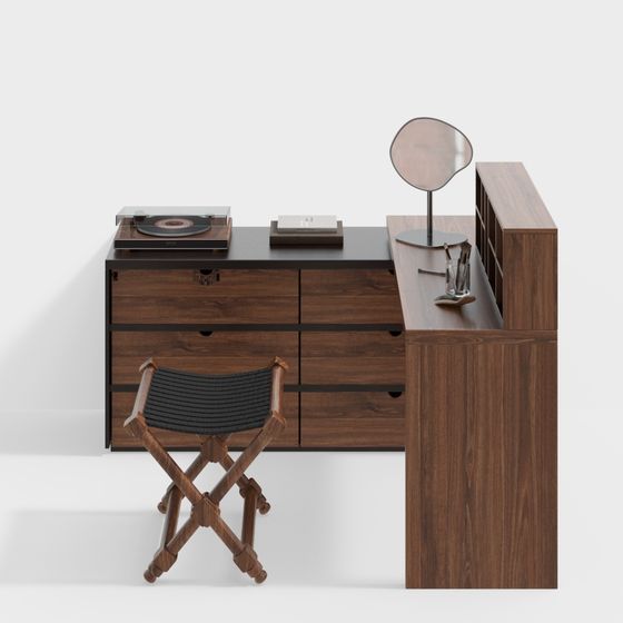 Elegant Wooden Vanity Table 3D model