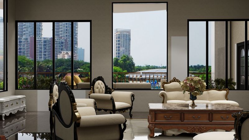Elegant Living Room with City Views