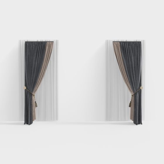 Elegant Gray Curtain 3D model for Modern Design