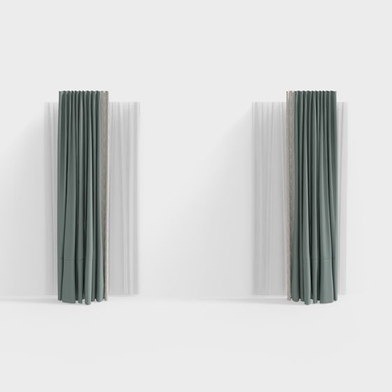 Neo-Chinese Style Curtain 3D Model in Gray