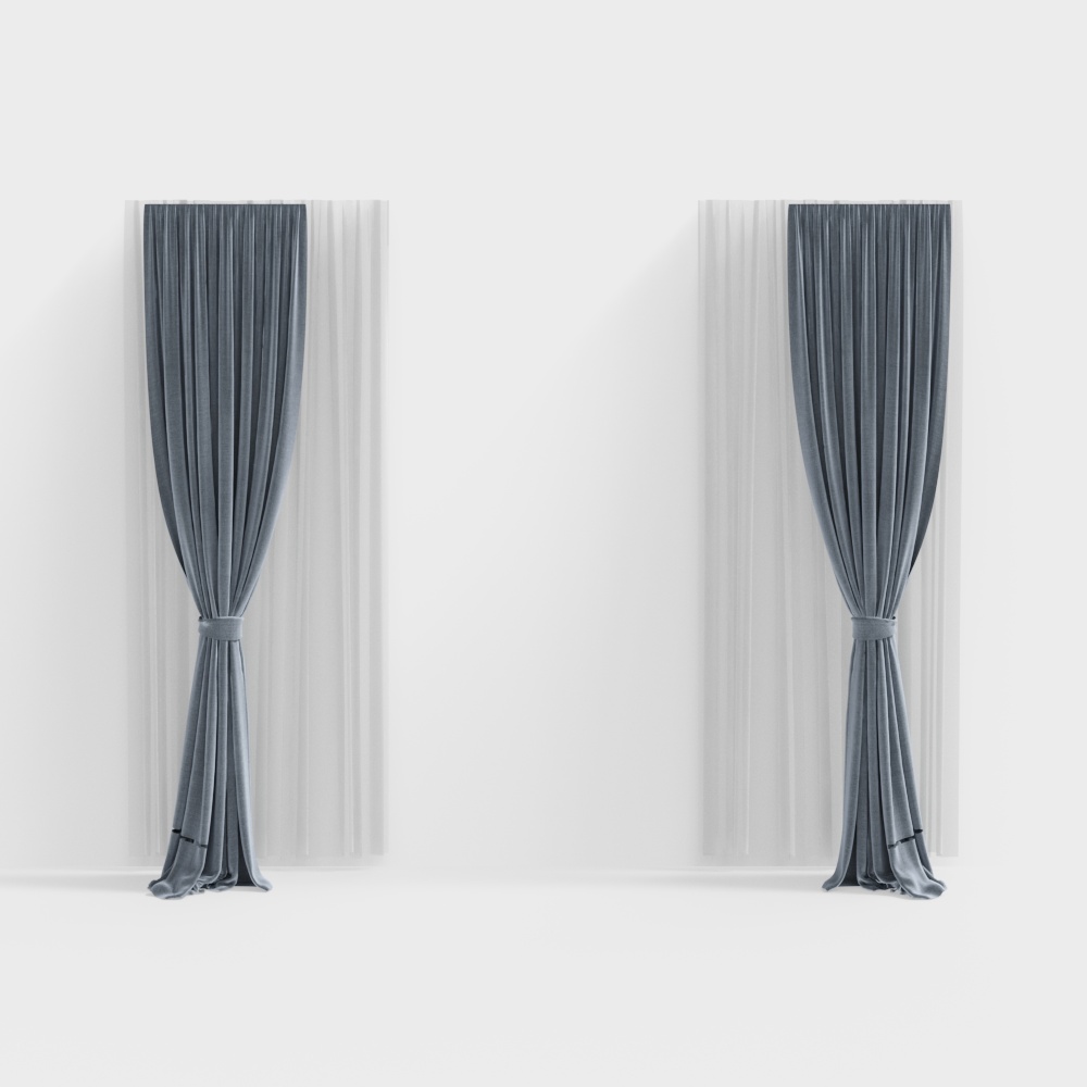Elegant Gray Curtain 3D Model – Soft Fabric Design
