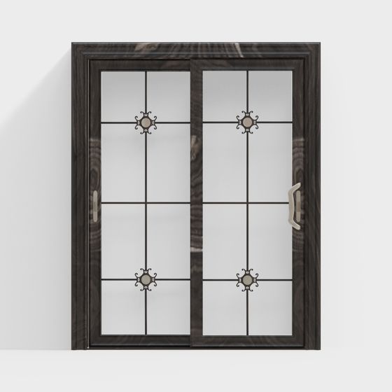Retro Wooden Sliding Door 3D model