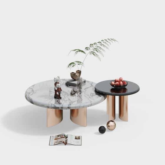 Stylish Marble and Copper Coffee Table 3D model