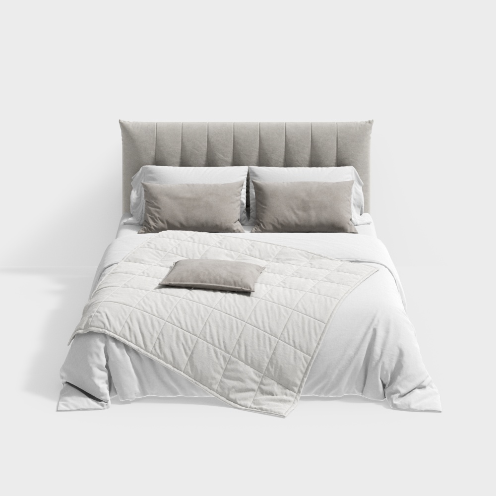 Elegant Low-Polygon Bed 3D Model – Modern Interior Design