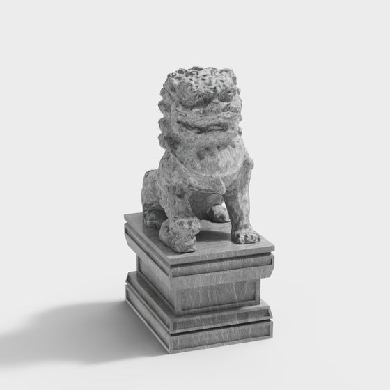 Realistic Stone Lion 3D Model