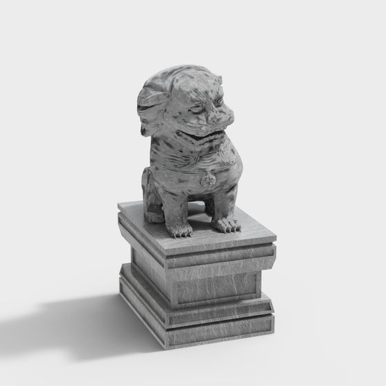 Traditional Stone Lion Statue 3D model
