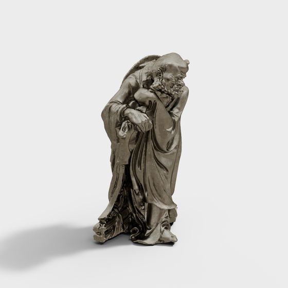Traditional Gray Chinese Figure Sculpture 3D Model