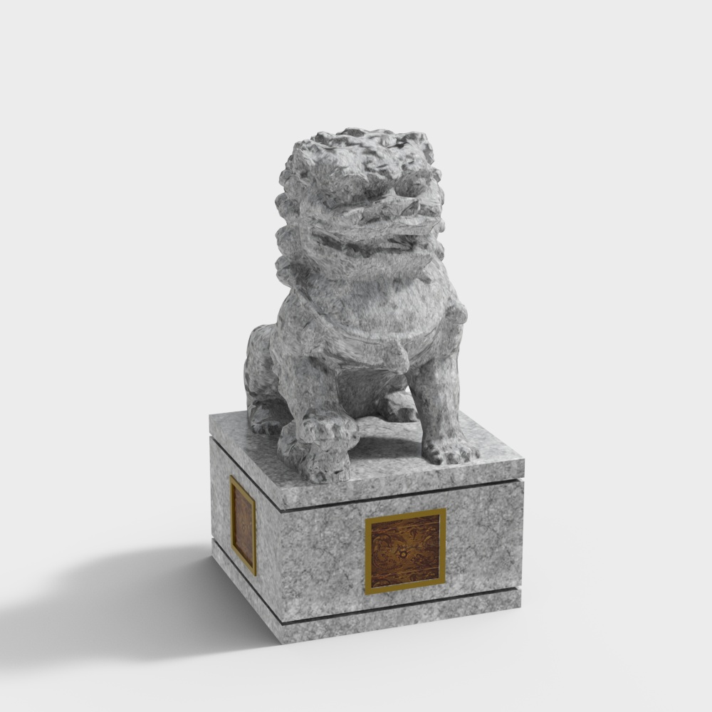 Lifelike Stone Lion 3D Model for Cultural Projects