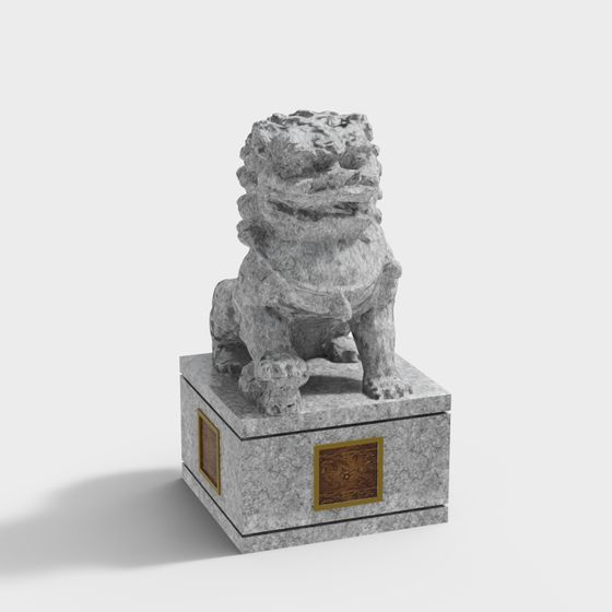 Lifelike Stone Lion 3D Model for Cultural Projects