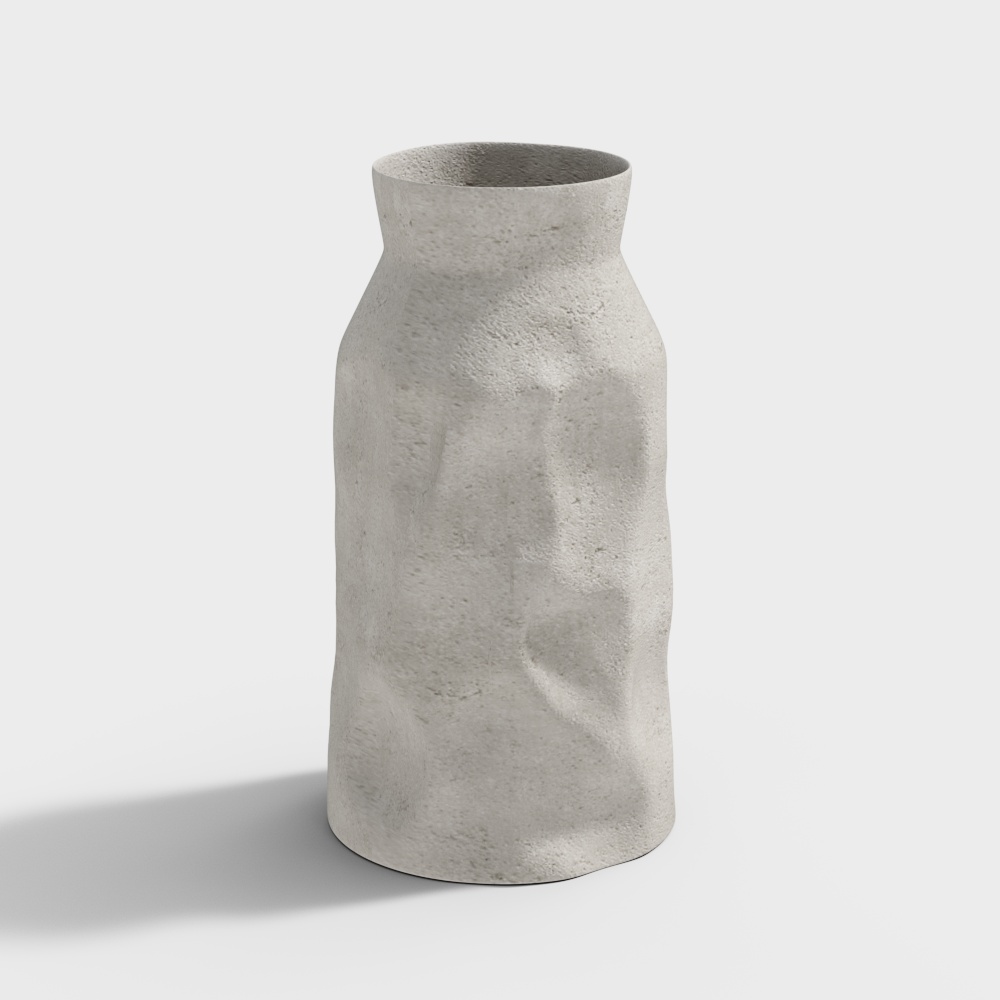 Low Poly Concrete Vase 3D Model – Textured Gray Design