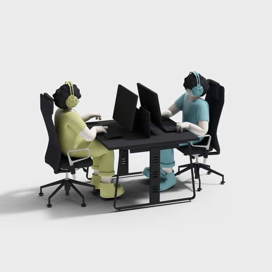 Stylish Double Office Desk 3D model