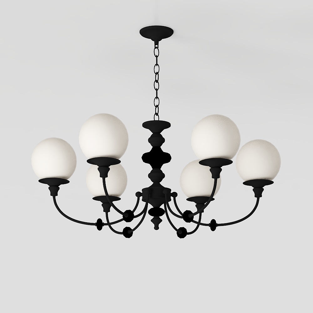 Charming Vintage Chandelier 3D Model – Retro Black Metal