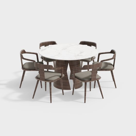 Elegant Low-Poly Dining Table and Chair Set 3D model