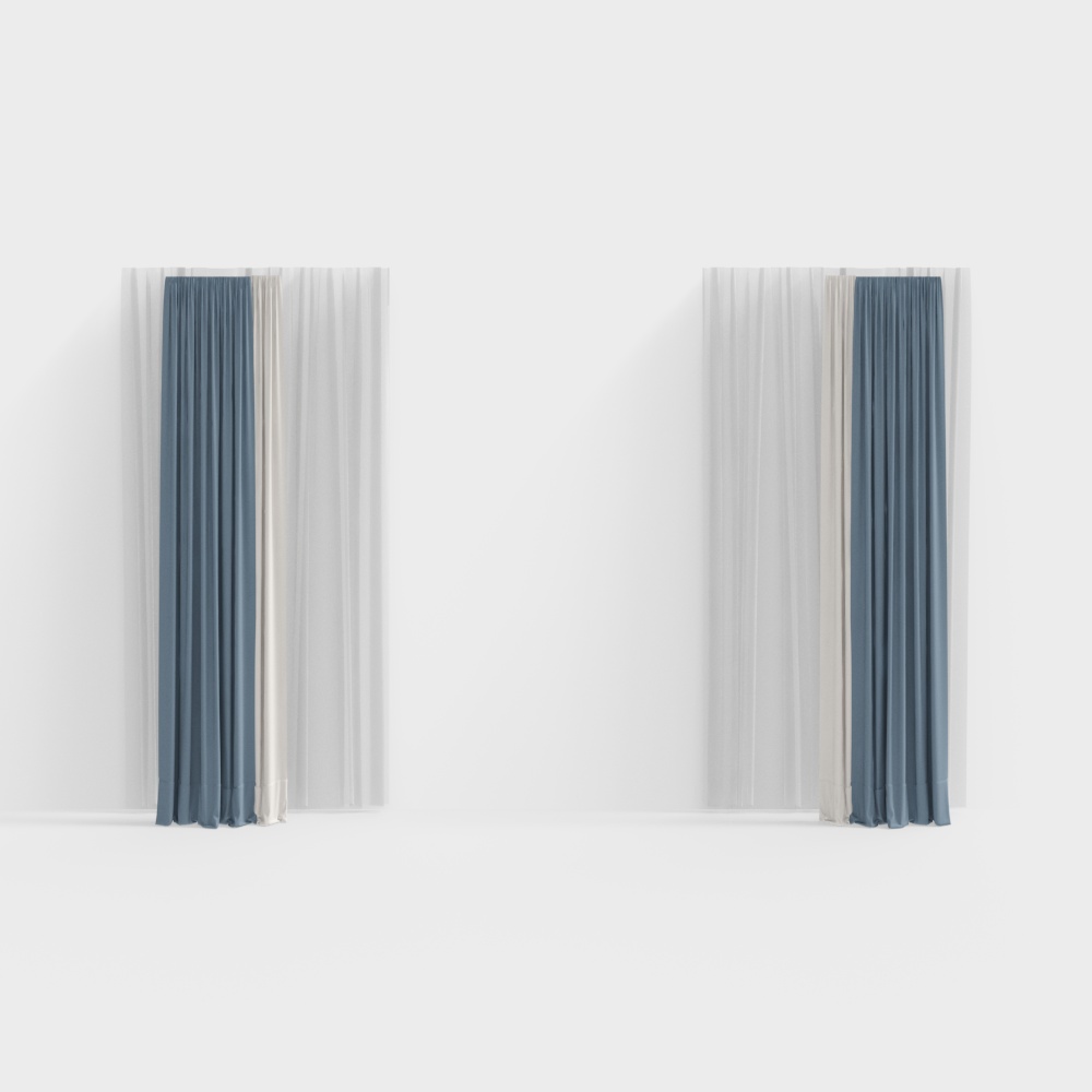 Low Poly Stylish Curtain 3D Model – Blue and Beige Fabric