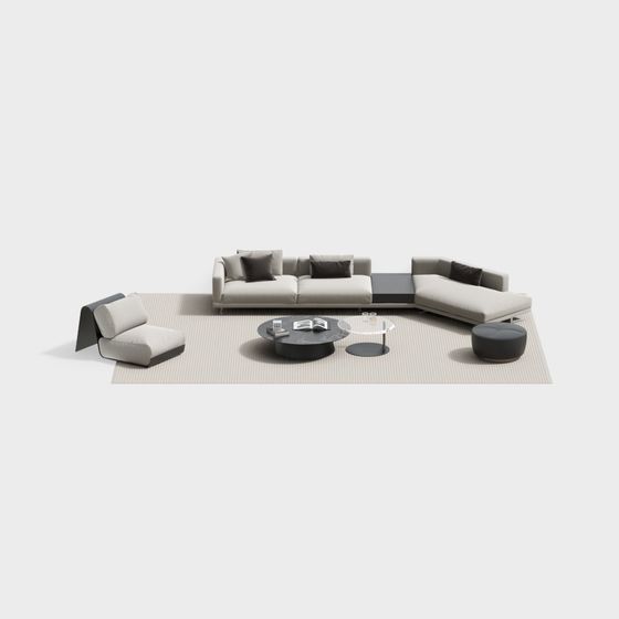Modern Black L-Shaped Corner Sofa Set 3D Model