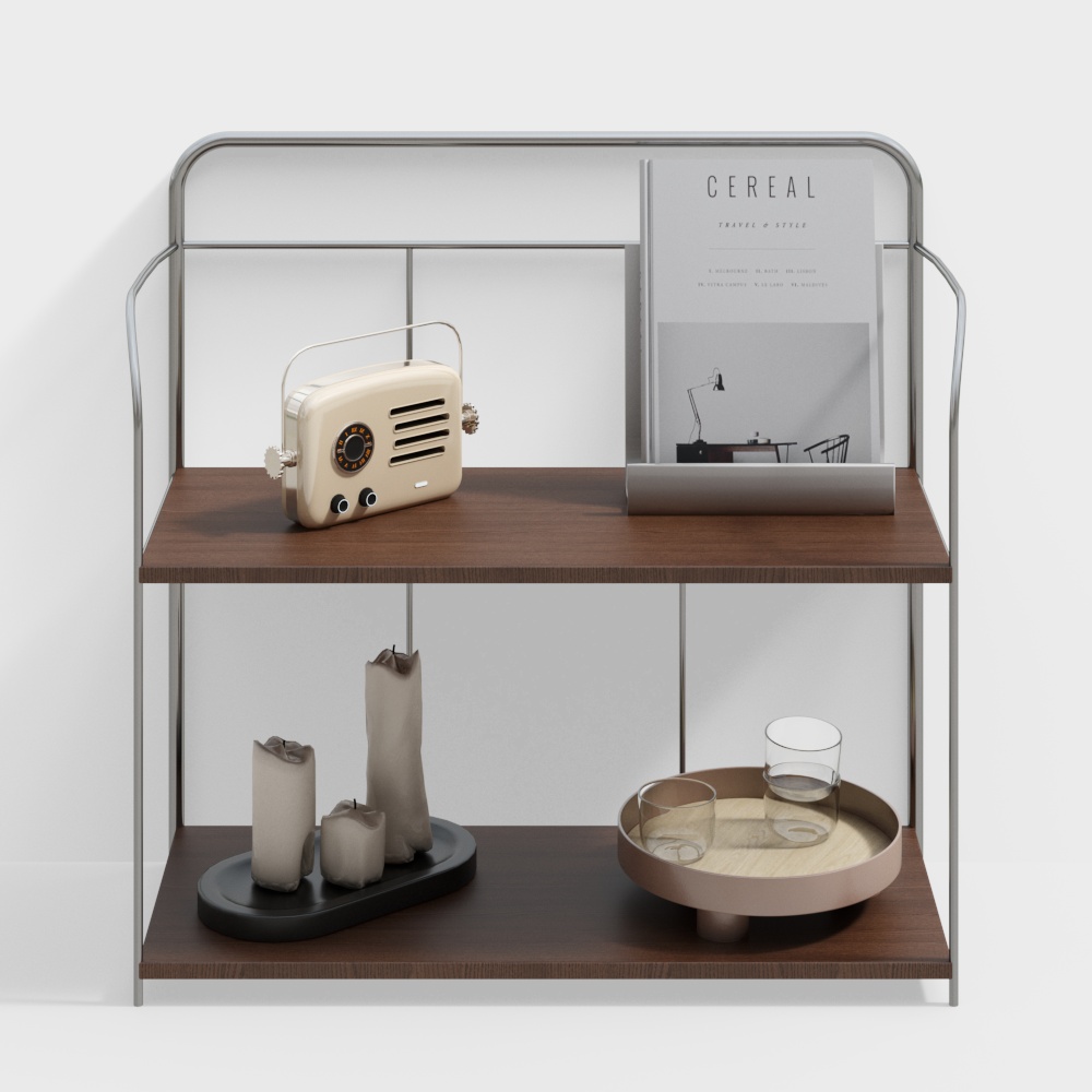 Vintage Shelf 3D Model – Wooden & Metal Frame Design
