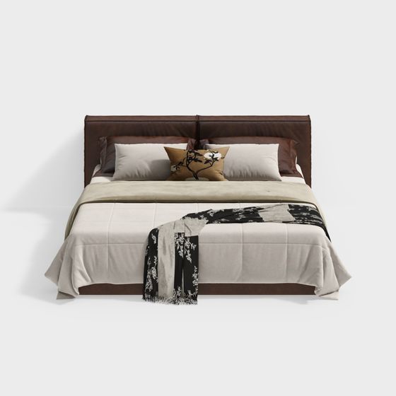Retro Bed 3D Model in Brown