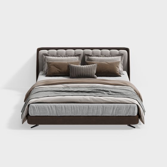 Light Luxury Bedroom Bed 3D Model in Brown