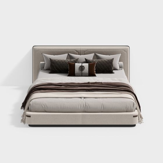 New Chinese-Style Bed 11 3D Model in Gray