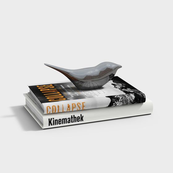 Elegant Bird 3D Model on Stacked Books